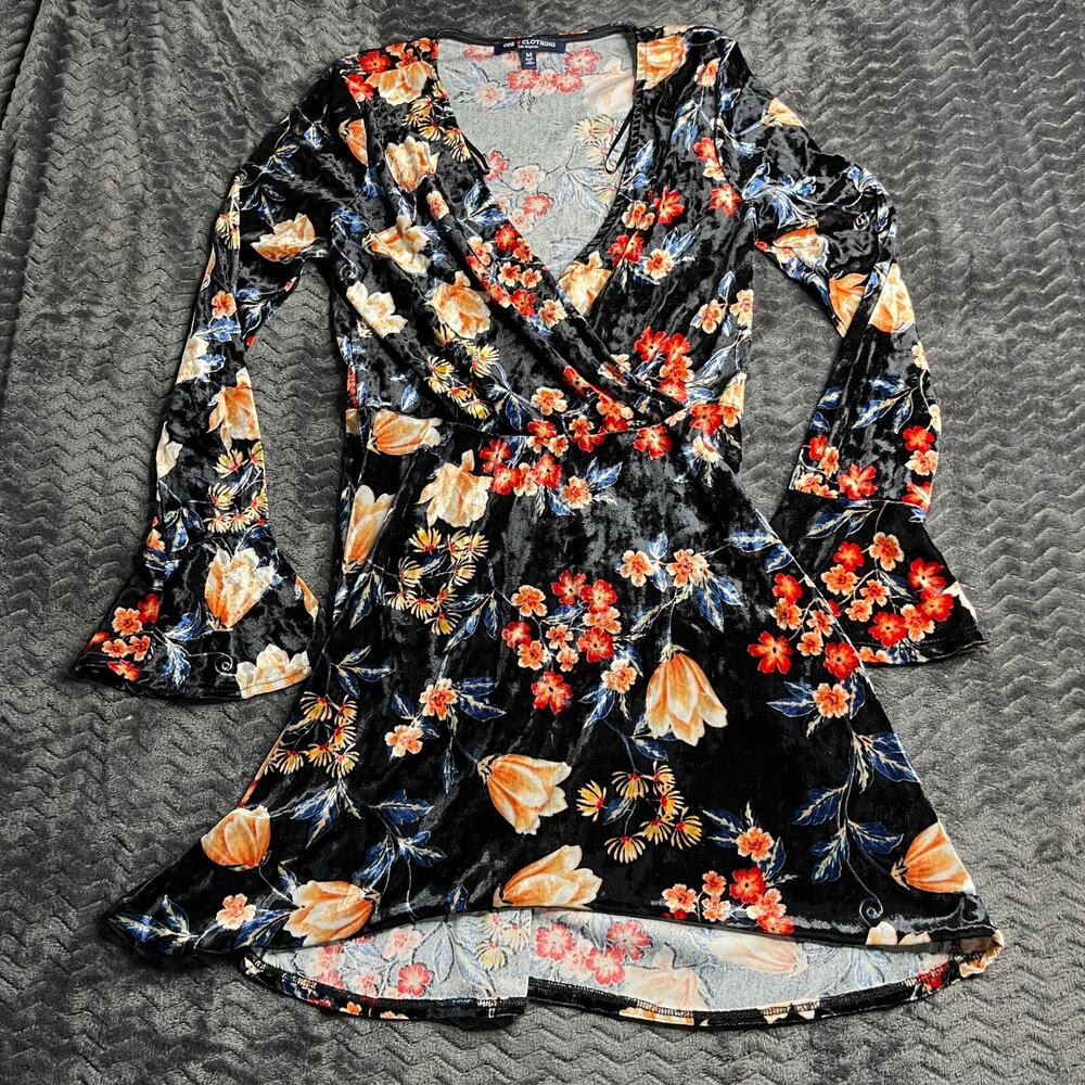 One Love Clothing Velvet Black floral Dress Size M
